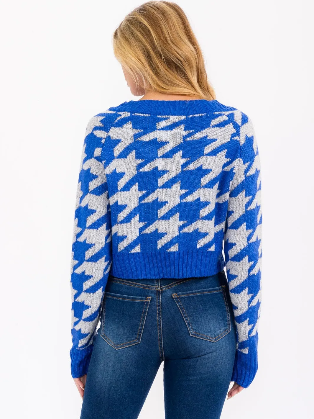 WOMEN'S LONG SLEEVE V-NECK PRINTED SWEATER