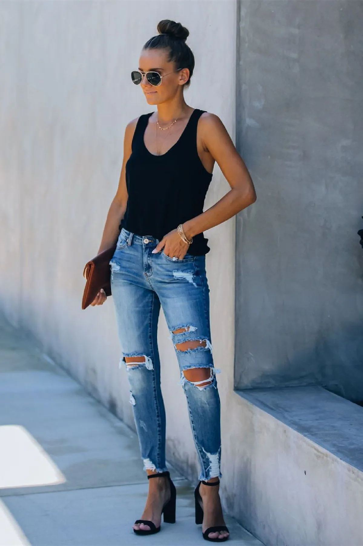 Worldwide Mid Rise Distressed Skinny - Medium Wash