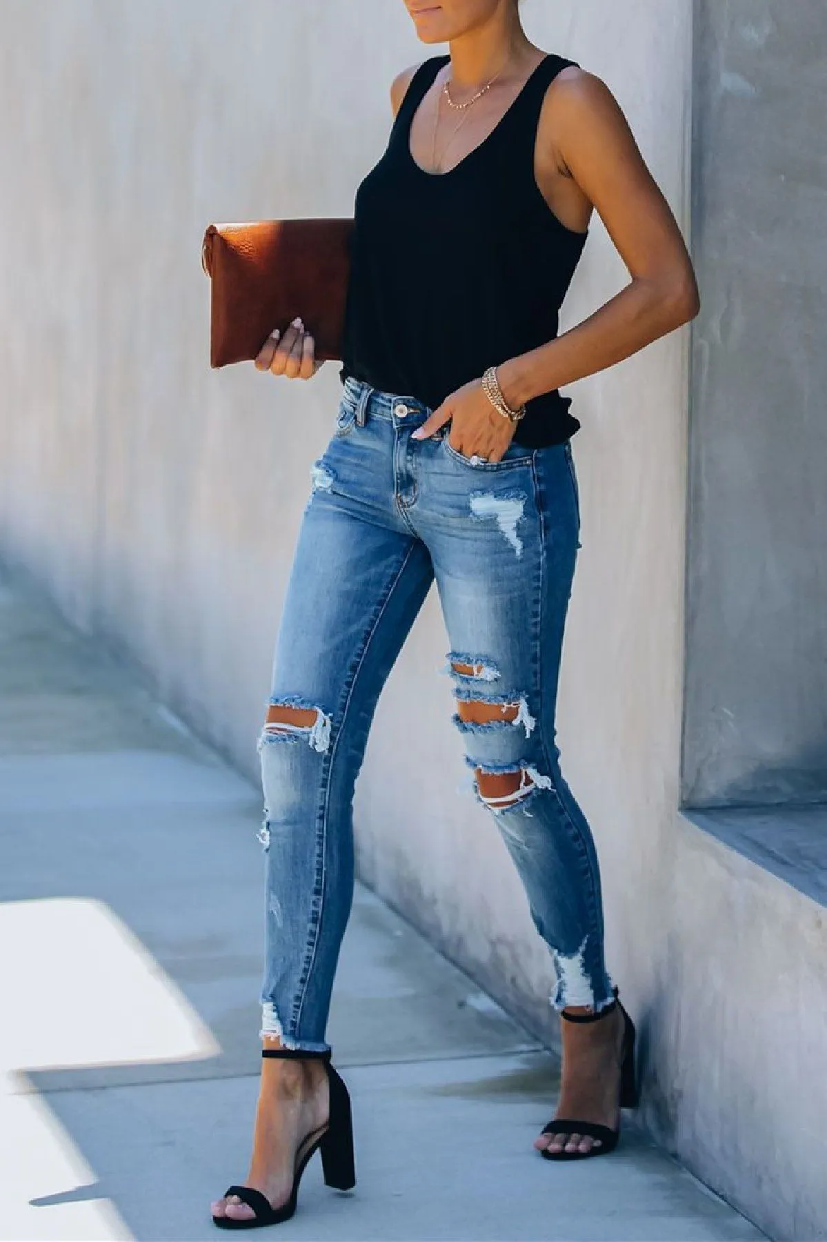 Worldwide Mid Rise Distressed Skinny - Medium Wash