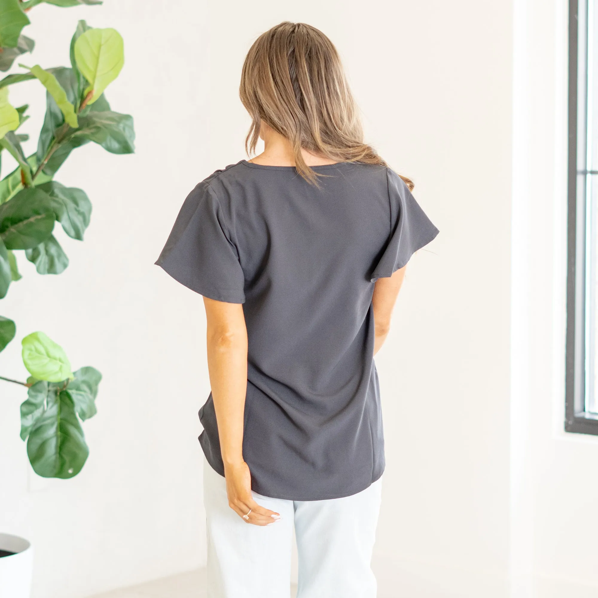 Woven flutter sleeve v-neck top