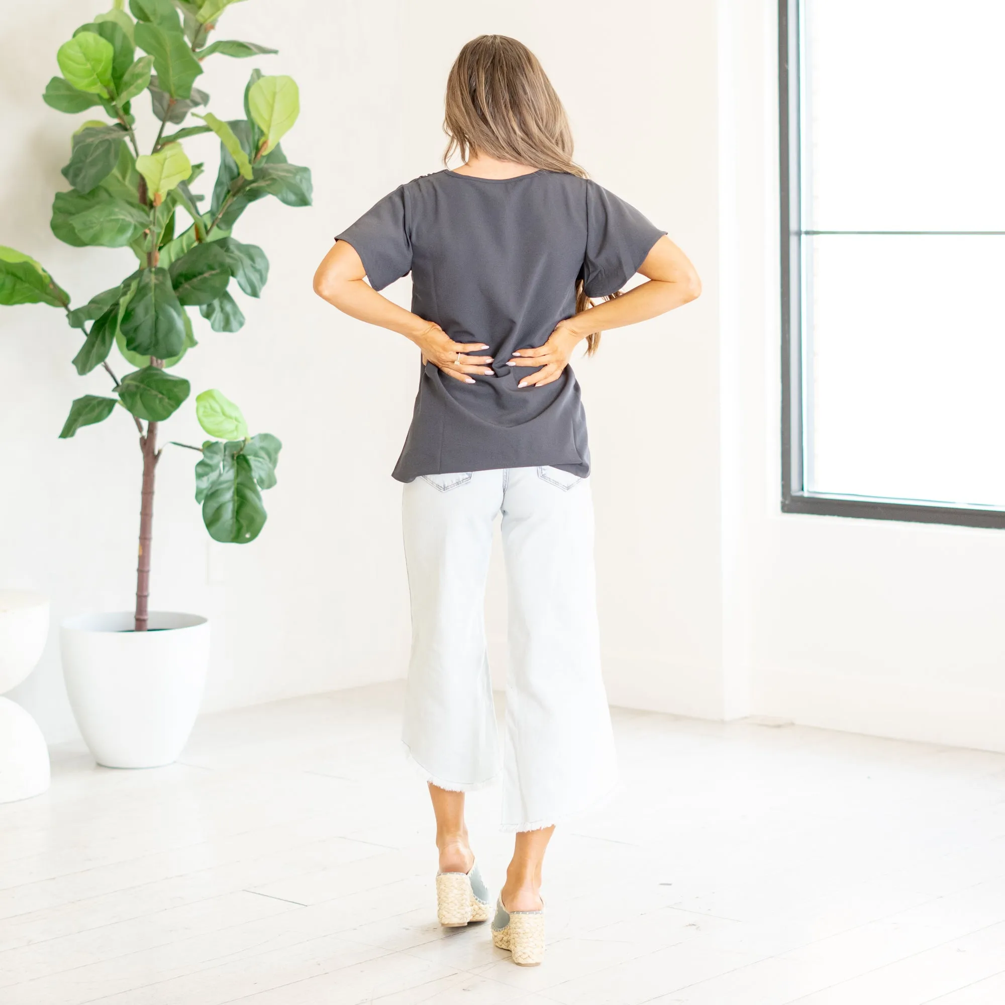 Woven flutter sleeve v-neck top