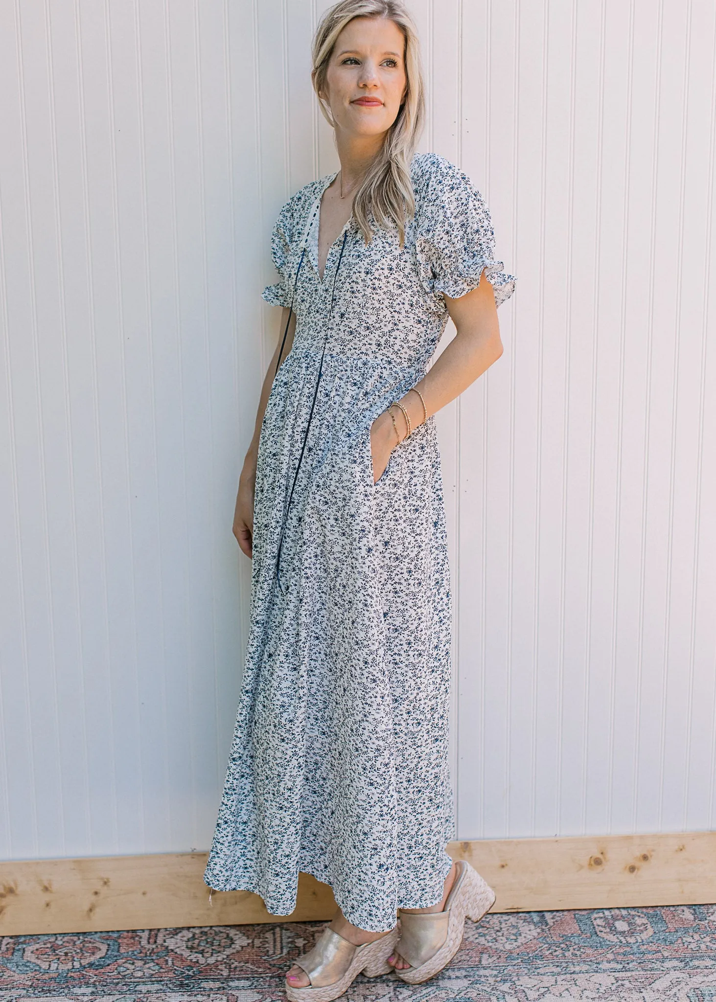 X Blue Ribbon Floral Dress
