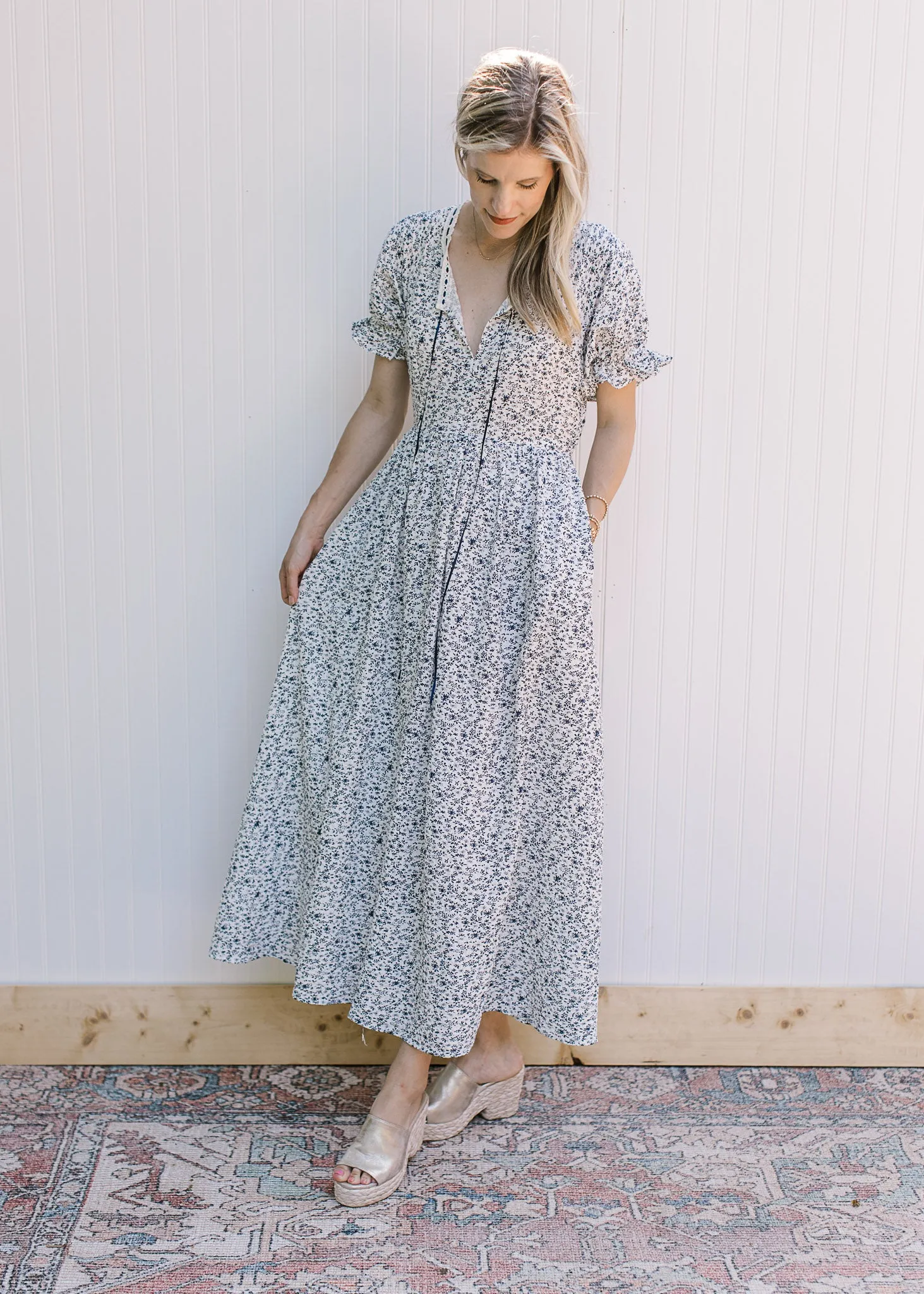 X Blue Ribbon Floral Dress