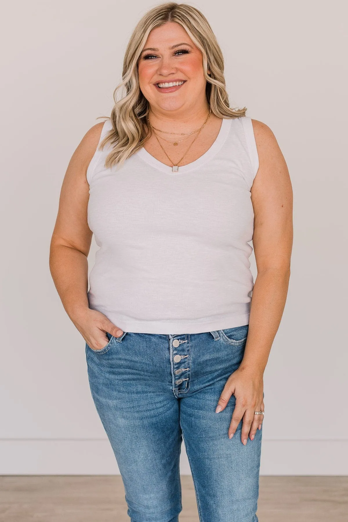 You Belong With Me V-Neck Tank Top- Off-White