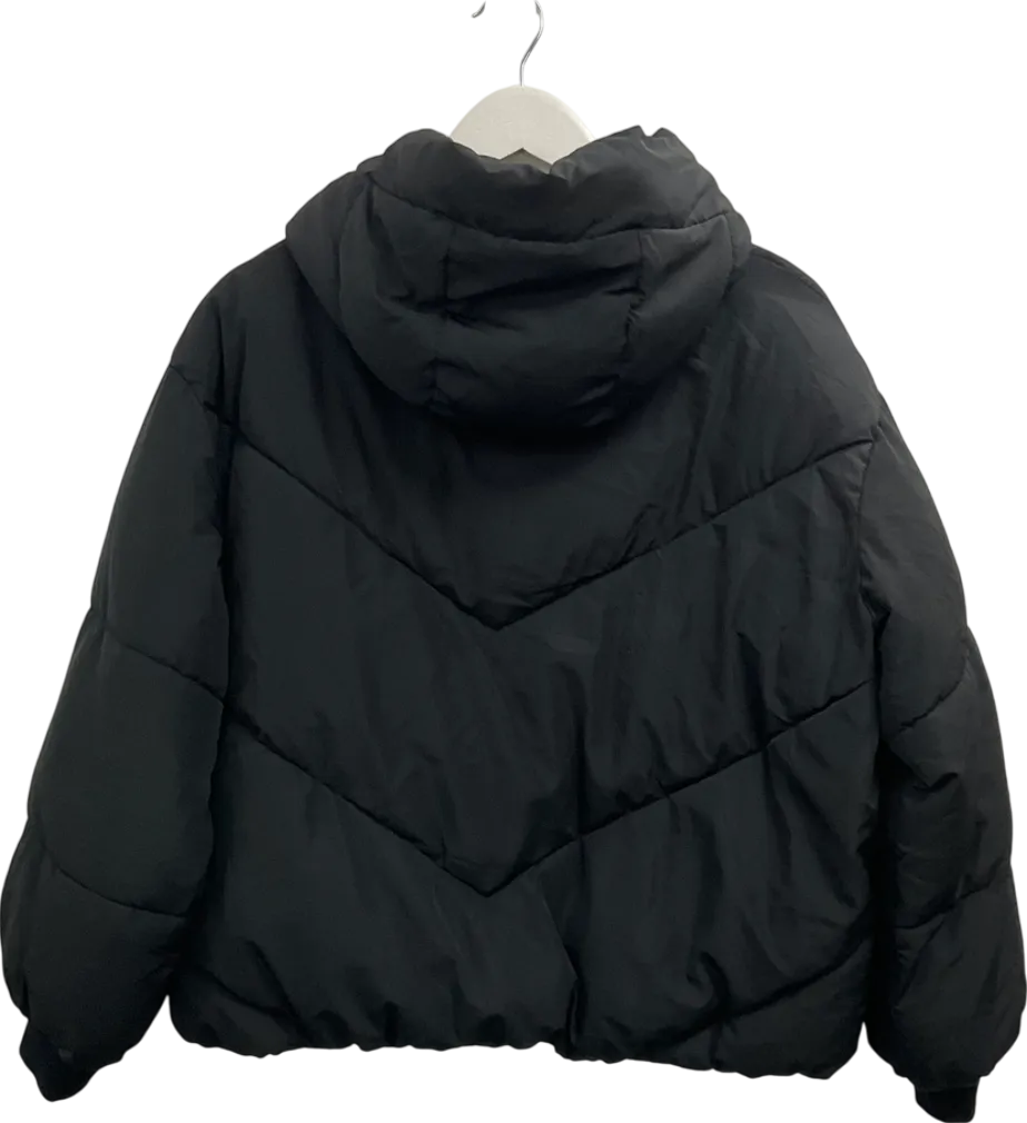 ZARA Black Hooded Short Puffer Coat UK S
