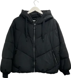 ZARA Black Hooded Short Puffer Coat UK S