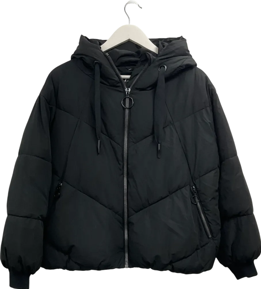 ZARA Black Hooded Short Puffer Coat UK S