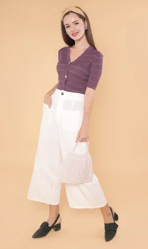 ZARIA Scalloped-Neck Knit Top (Purple)